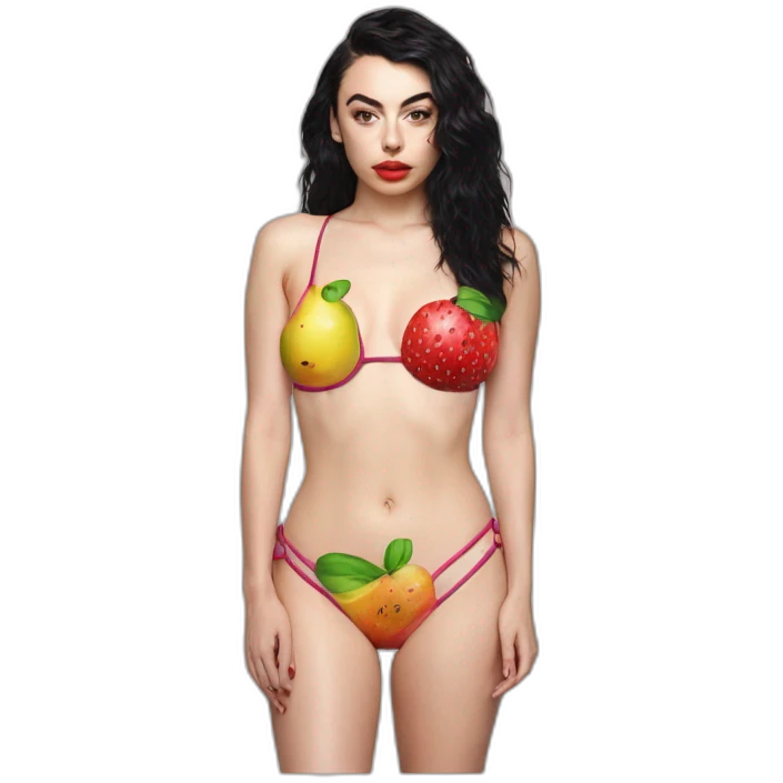 Charli xcx wearing fruit designed bikini emoji