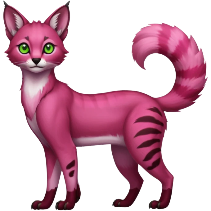 Colorful dark pink lime-green tropical exotic cute cool beautiful shiny beautiful fantasy-caracal-civet-genet-sergal-vernid-serval-Gryphon-Cacomistle-Trico-oncilla-animal-Fakémon-hybrid-fursona (full body) emoji