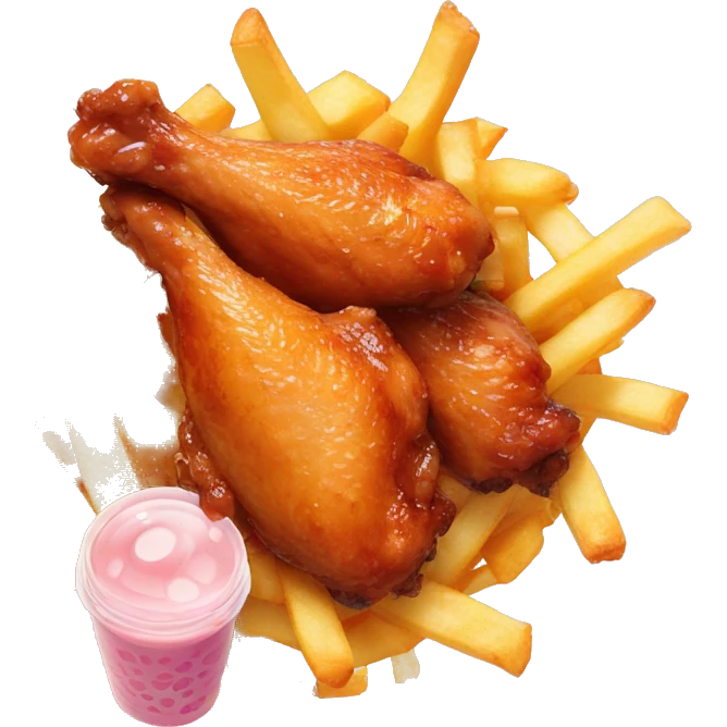 Chicken wings with fries and bubble tea emoji