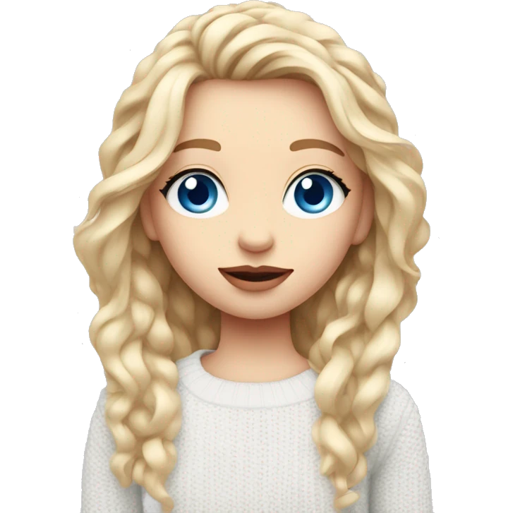girl with fair hair big blue eyes small face big pink lips long hair in white sweater emoji