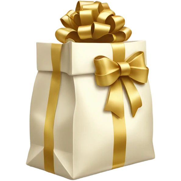 Ivory Gift bag tied with gold bow  emoji