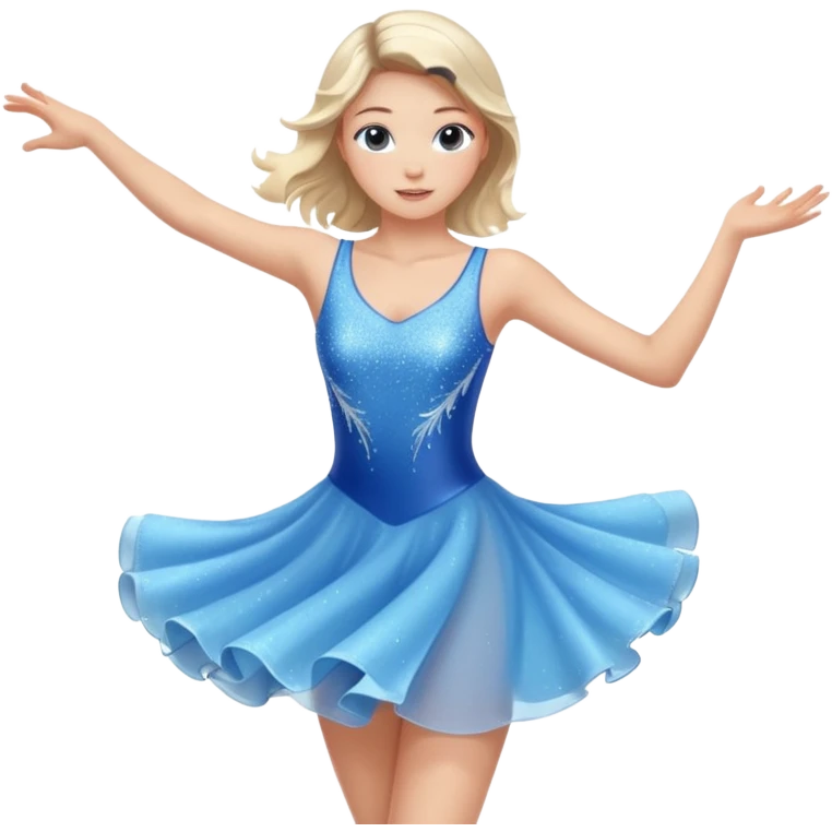 The ice skater girl in the sparkling blue dress spins gently emoji