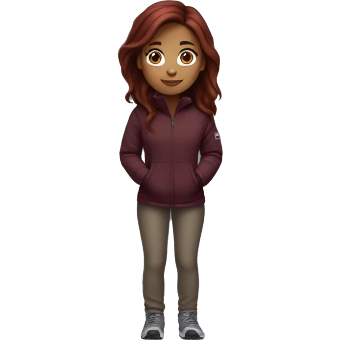 beautiful burgundy straight haired Girl wearing northface full body emoji