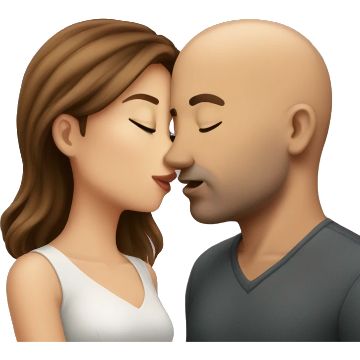 Bald man kissing brown haired girl emoji