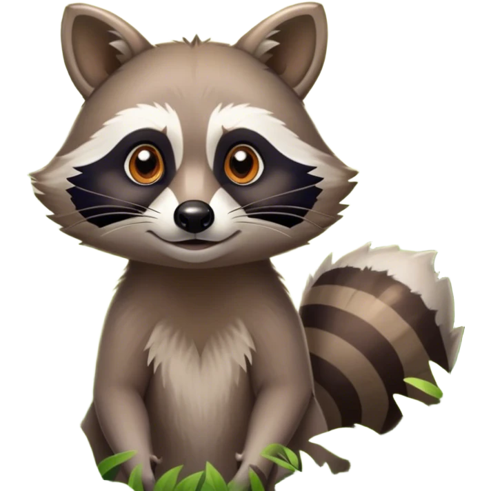 Collage of a raccoon and a fox, in close-up, set in a beautiful forest with tall trees, green bushes, and sunlight filtering through the leaves. Both animals look curious and playful. A vibrant, wild atmosphere with a transparent background. emoji