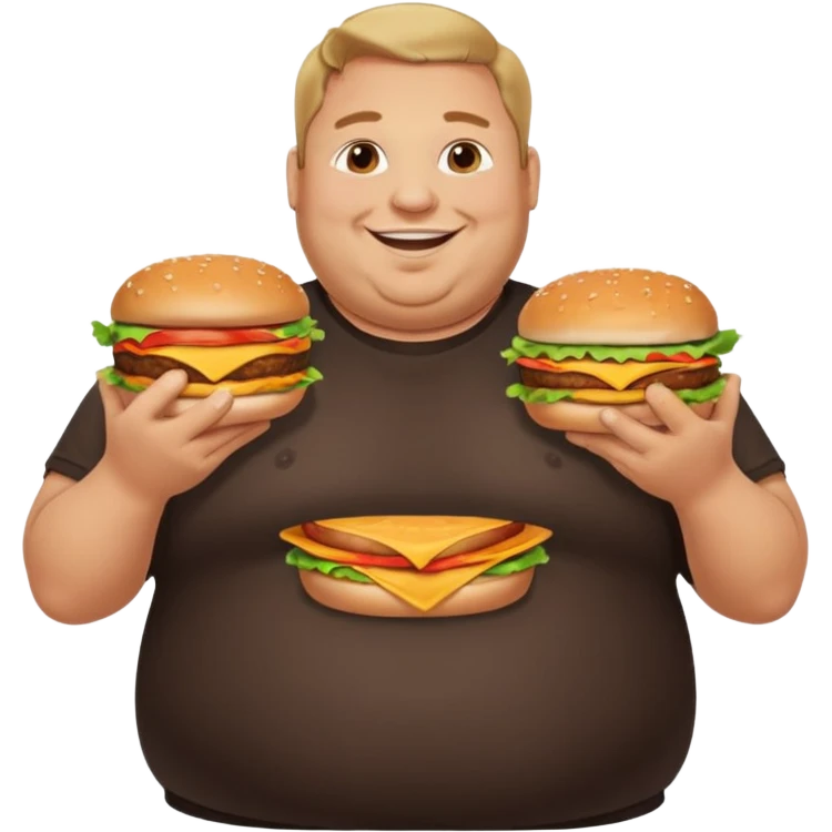 A very fat guy in an Alex Zero T-shirt, holding burgers, gives a like. emoji