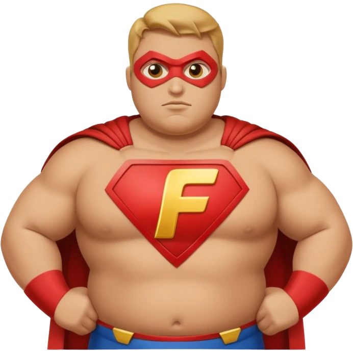 fat super hero with f on his chest emoji