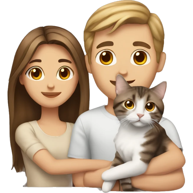 Long Brown hair girl and brown hair white man holding tabby cat  emoji