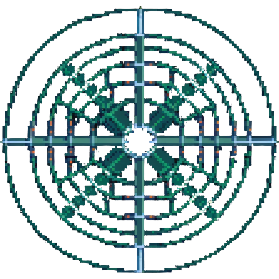 network in a circular blue form with non-blue boxes at intersection points emoji