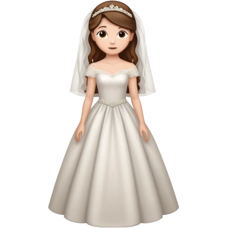 Chica blanca, ojos marrones,vestida novia, cuerpo entero, pelo castaño largo y recogido emoji