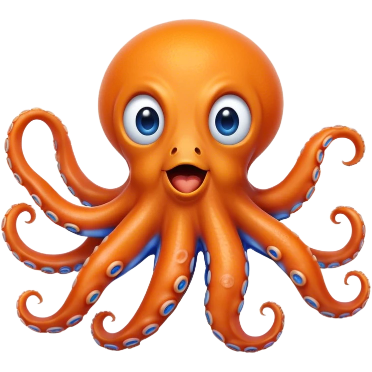Cinematic Realistic Comical Octopus Portrait Emoji, Head tilted dramatically with an exaggeratedly amused expression, featuring a striking, glossy orange body adorned with bold blue rings and wide, expressive eyes brimming with playful disbelief; rendered with vivid natural textures and dynamic highlights, high shine, dramatic yet playful, styled with an air of cheeky ocean mischief, soft glowing outline, capturing the essence of a spirited and over‐the‐top octopus that looks ready to squirt ink its way into viral fame! emoji