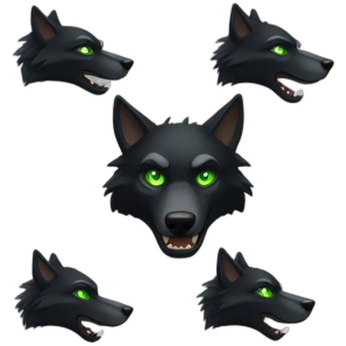 Mad Black wolf with green eyes emoji