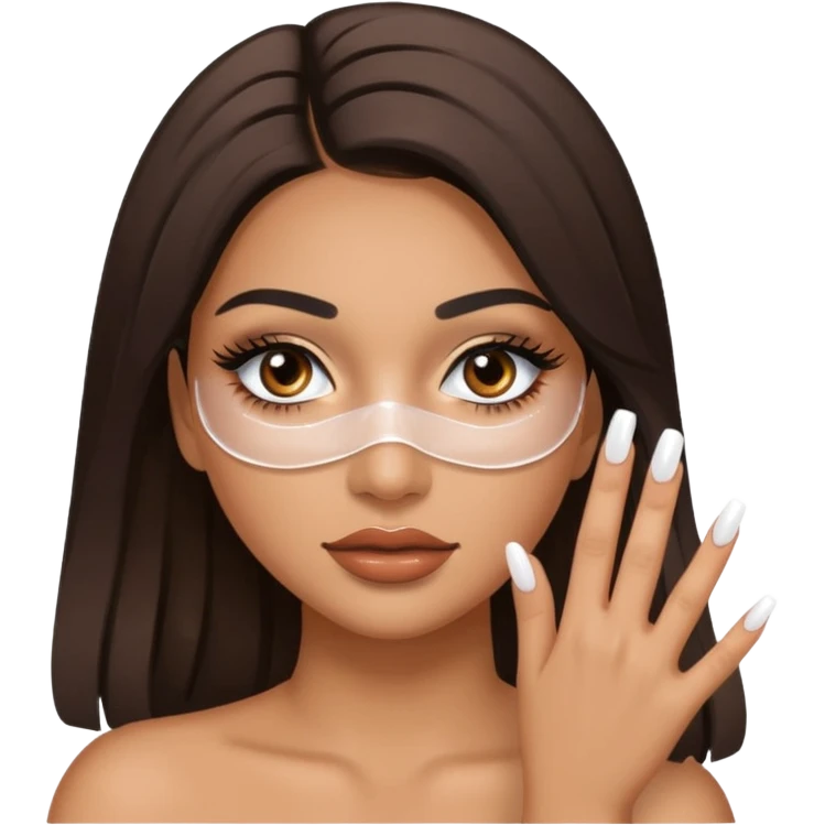 Baddie Latina emoji with fake lashes and white nails with white liquid covering her face emoji