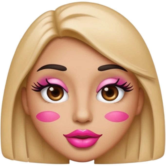 Standard emoji with pink pout lips and thick eyelashes emoji