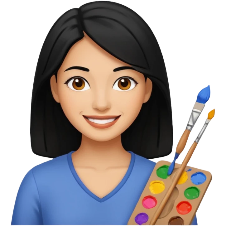 Painting Hold. Women painting smilling  black hair emoji