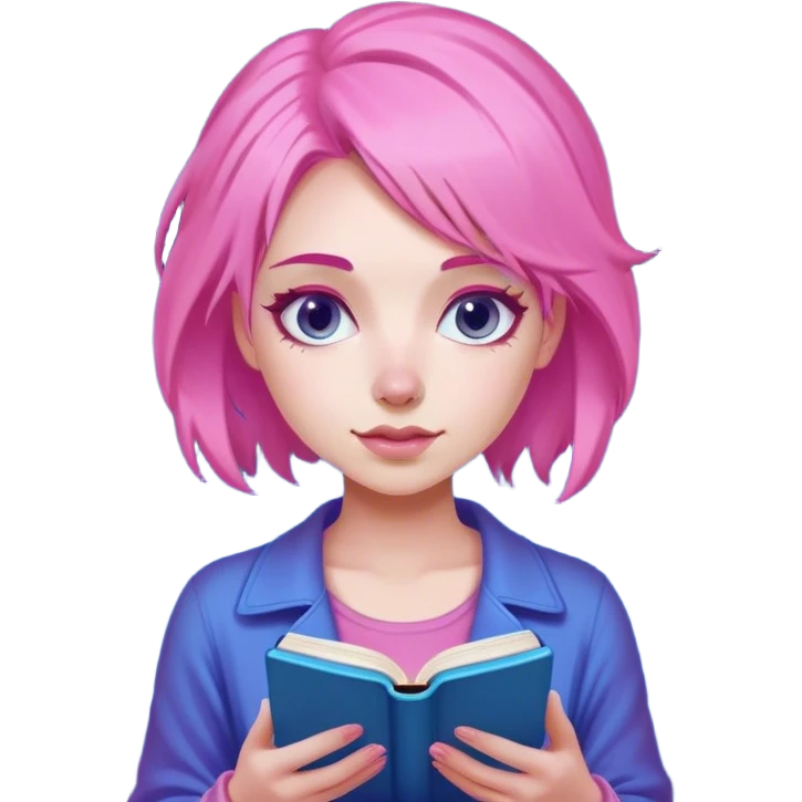 a female reader pink light and blue reading a book on kindle emoji
