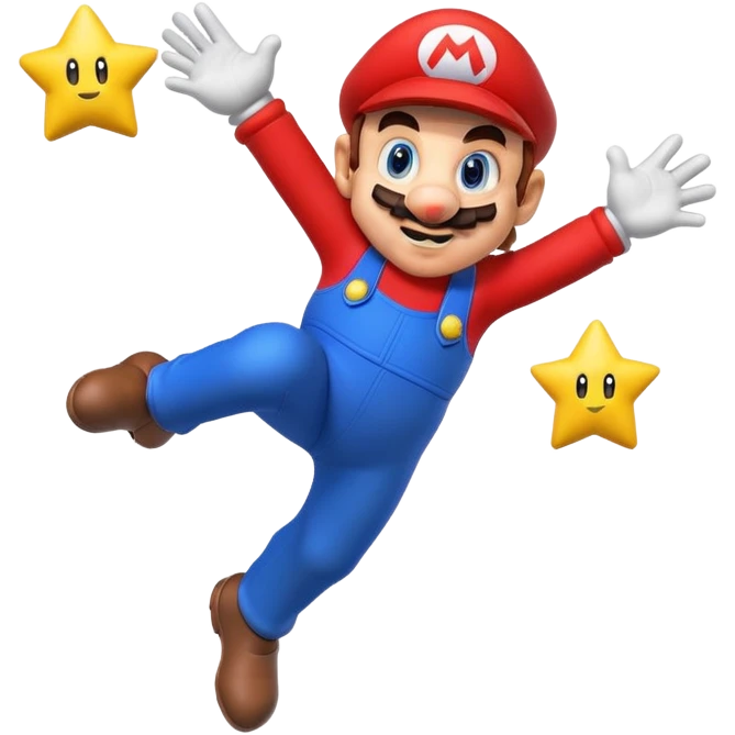 Super Mario jumping with a power-up emoji