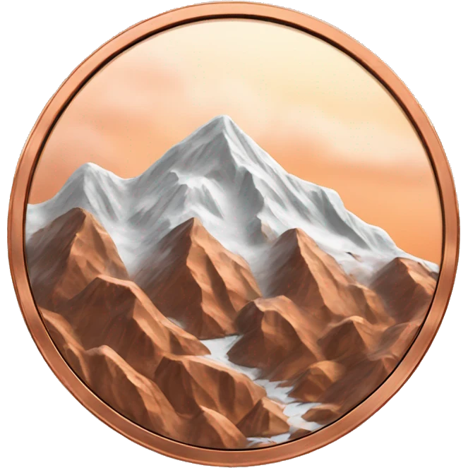snowy mountains on big copper coin emoji