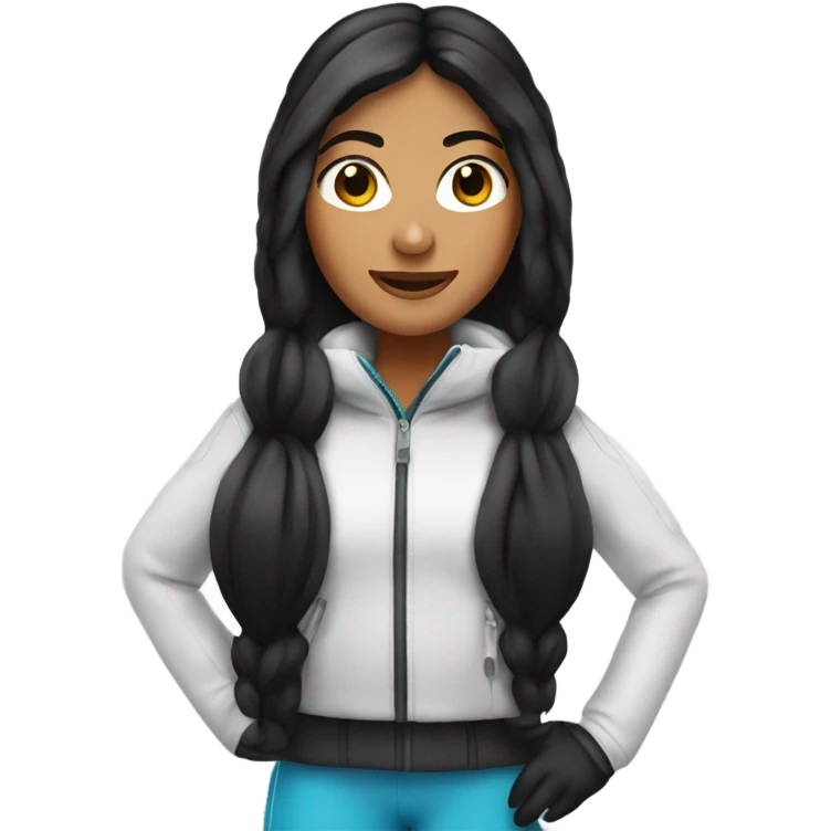 Tanned woman with long black hair as a ski girl emoji