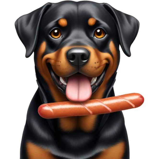 Rottweiler filled up eating sausages emoji