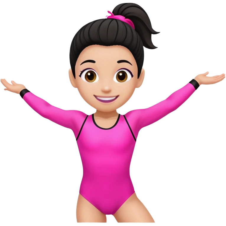 "A gymnast in neon pink and black outfit with a smile and a look of surprise (normal skin) emoji