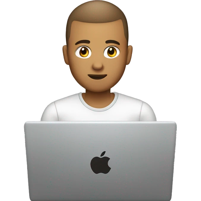 software engineer (white male, brown buzz cut hair, white gold earrings) in front of laptop, apple-style emoji