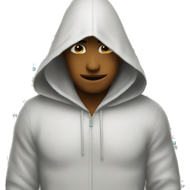Man wearing a hood covering his face with a "D" alphabet emoji