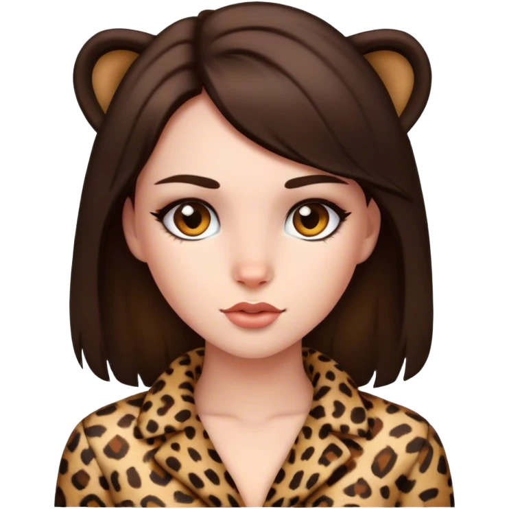Brunette girl dressed in leopard emoji