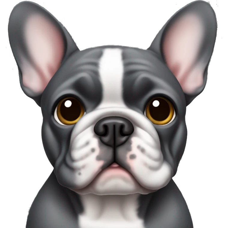 Dark gray French bulldog male, hazel eyes and one short ear emoji