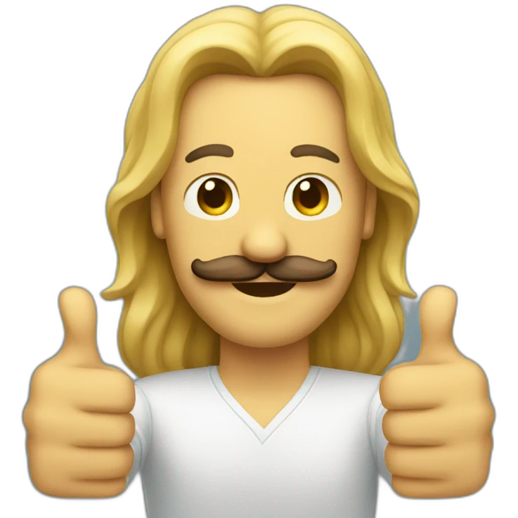 man with moustache and long hair with thumbs up emoji