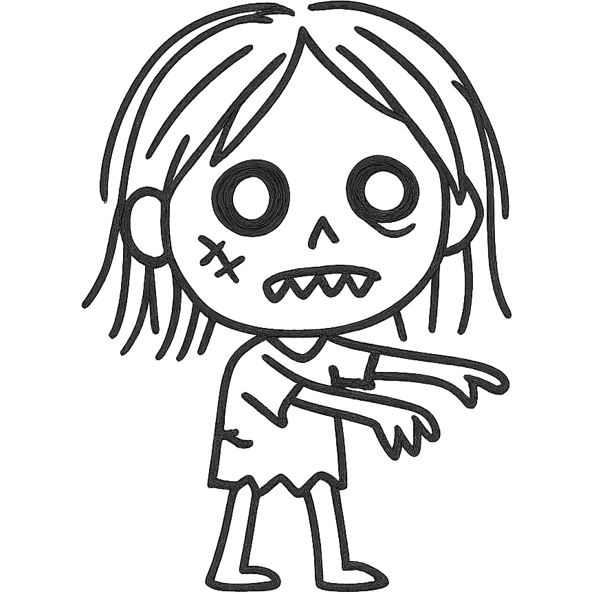 menino zumbi com cabelo comprido, ícone, estilo simples, linhas limpas, visual reconhecível emoji