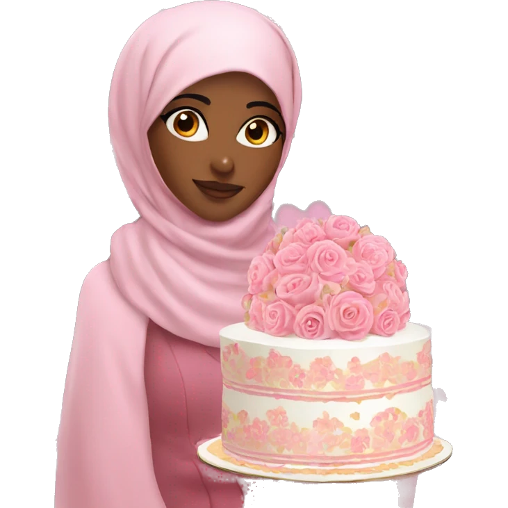 Pretty model muslim Somali girl with a pink floral cake emoji