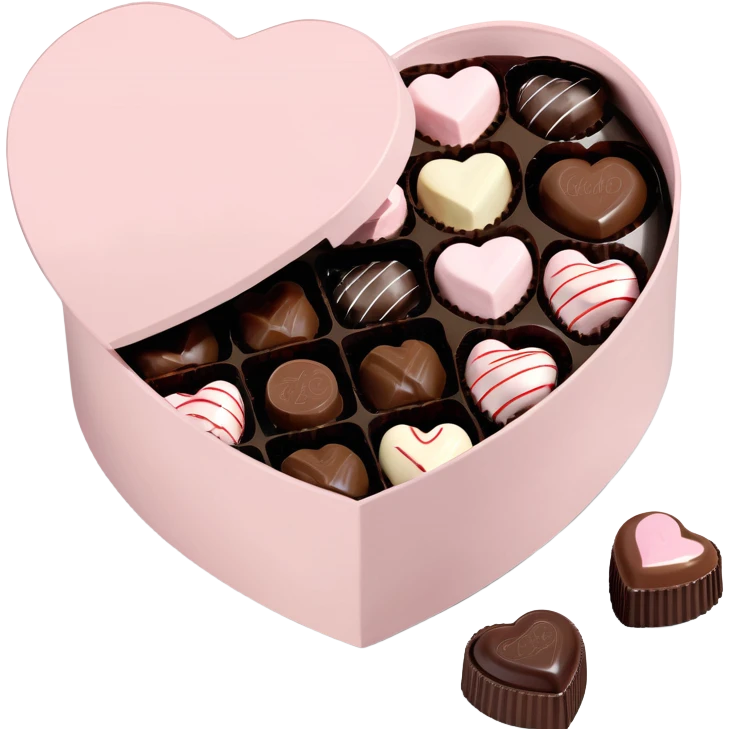 pale pink heart box, pale pink bow, filled with chocolates inside emoji