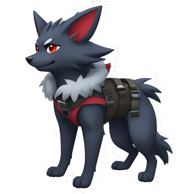 Cool Edgy Zorua-Zoroark-Mightyena with a collar and harness full body emoji