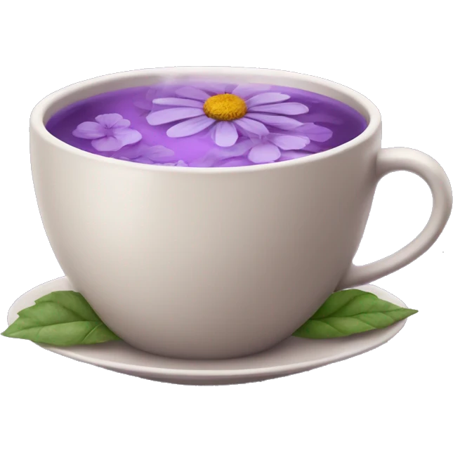 Warm purple cup of herbal tea with flowers floating over it emoji