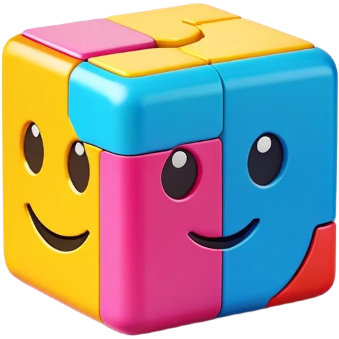 A single colorful toy block with a cute smiling face emoji