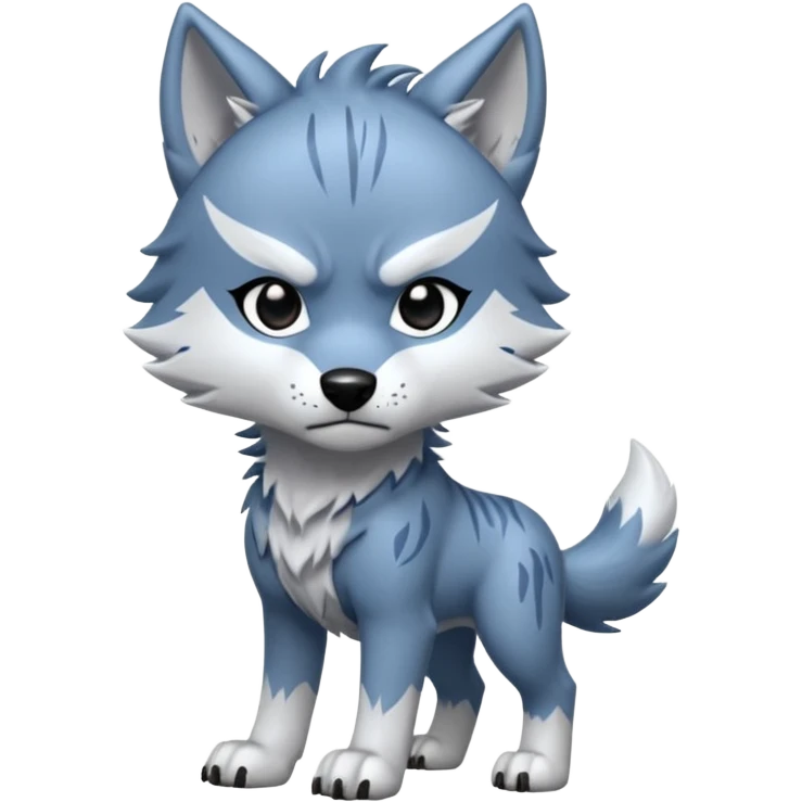Toony Chibi bluish-silvery Cool Edgy Scarred Badass Ginga Nagareboshi Gin/Silver Fang the wolf (full body) (feral) (4 legs) (canine) with 3 slash marking scars on his forehead  emoji