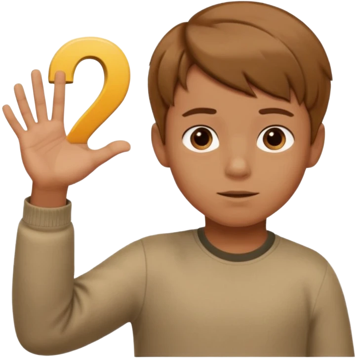 A boy shrugging with the number 6 over one hand and the number 7 over the other  emoji