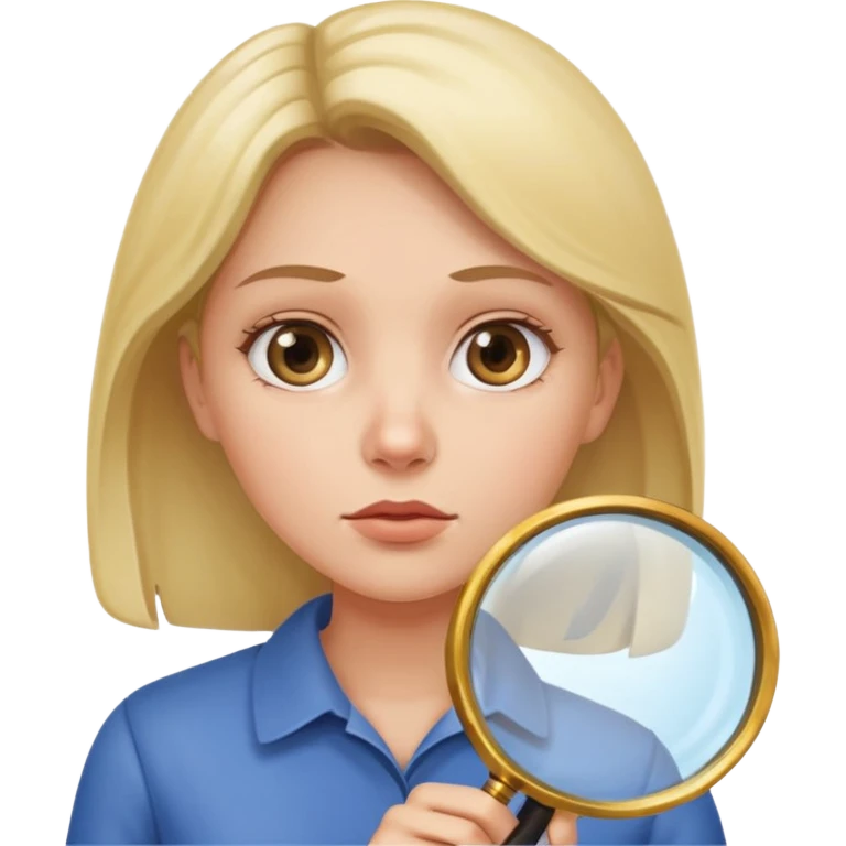 A woman holding a large magnifying glass and looking at something intently emoji