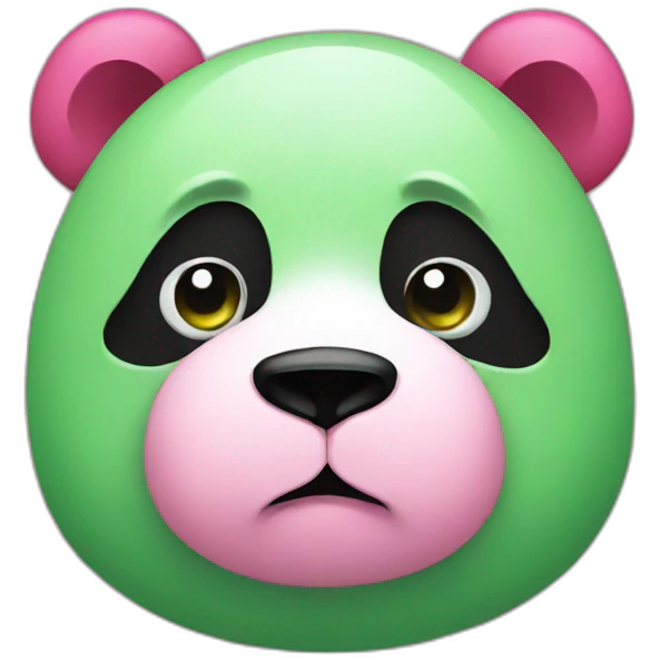 sad pink and green panda emoji