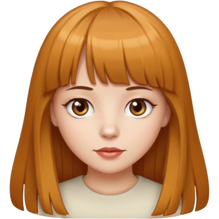 A girl with bangs, long caramel hair, hazel eyes, and white skin  emoji