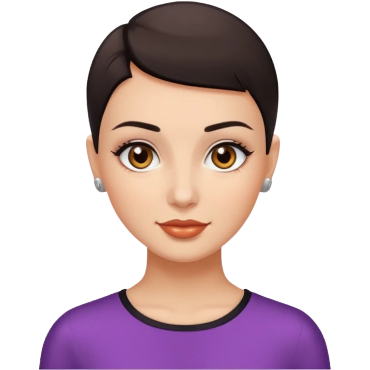 Glamours Lady  with brown eyes , dark buzz cut hair and has dimples emoji
