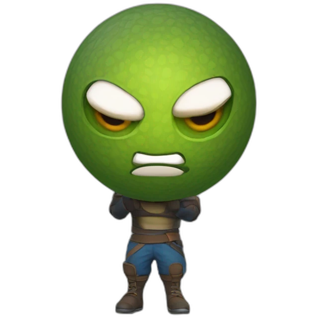 3d sphere with a cartoon Strider skin texture with big courageous eyes emoji