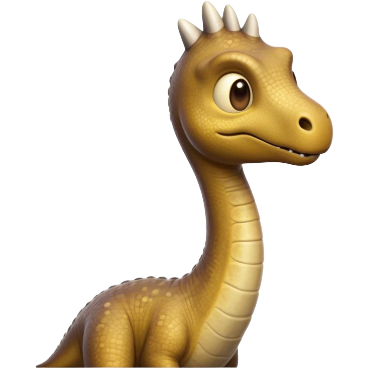 Cinematic Noble Brachiosaurus Portrait Emoji, Poised and majestic, with a towering, elongated neck stretching gracefully from a robust, column-like body, a small, gentle head with curious eyes, and subtle, textured skin in earthy tones, Simplified yet sharply defined features, highly detailed, glowing with a soft, golden radiance, high shine, intelligent and serene, stylized with an air of prehistoric grandeur, focused and calm, soft glowing outline, capturing the essence of a watchful and confident Brachiosaurus that appears ready to gracefully emerge from the screen with effortless power! emoji