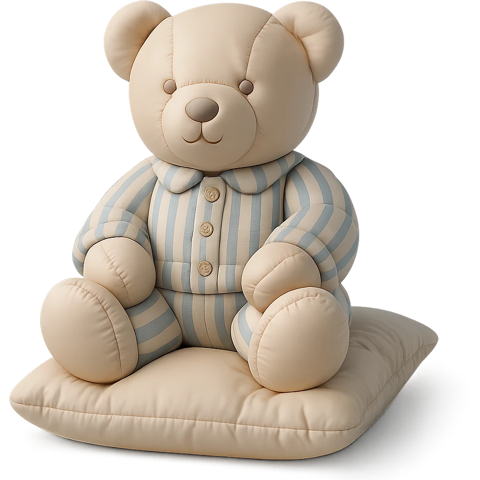 teddy bear in striped pajamas sitting on a pillow, cushion style emoji