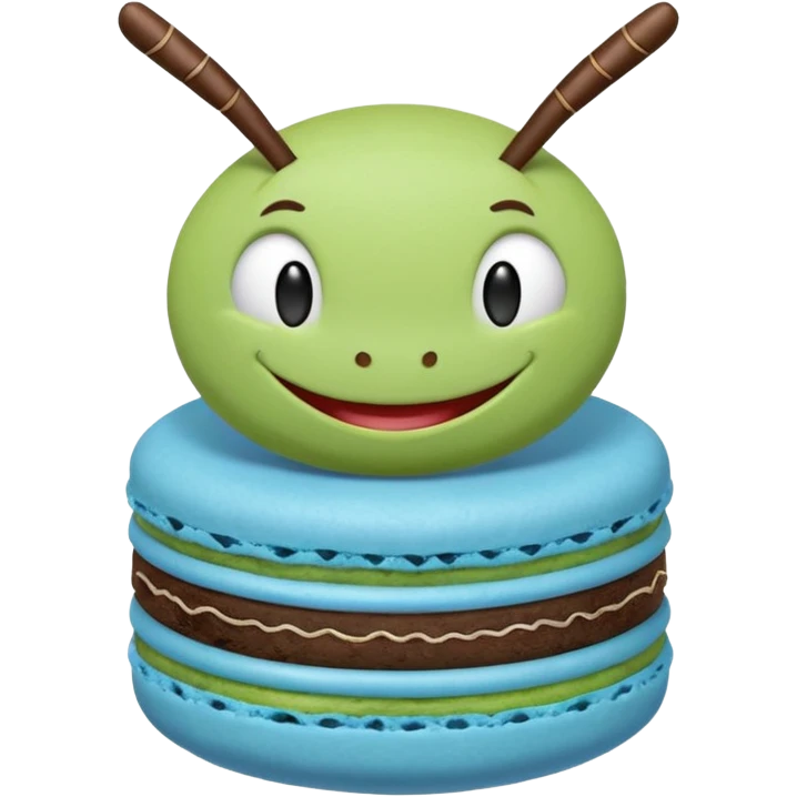 A cartoon cricket on a blue macaron emoji
