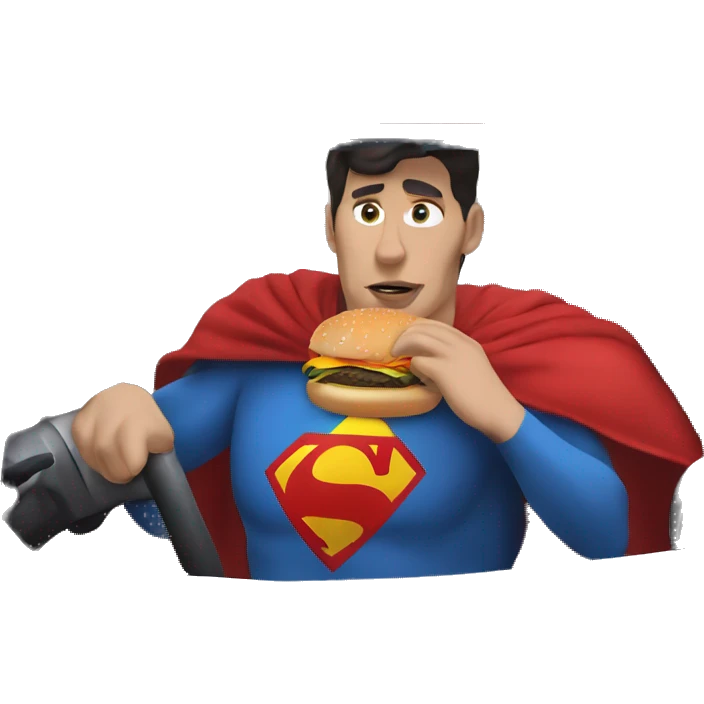 superman eating burger while driving emoji