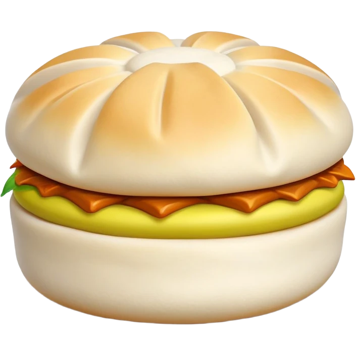 Steamed pork buns Baozi with visible pleated top, simplified emoji style with bold outlines and bright colors, cartoon style Northern Chinese breakfast staple emoji
