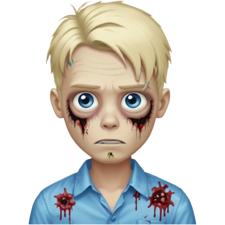 zombie boy with messy long blond hair blue eyes, designer shirt and hair pins emoji