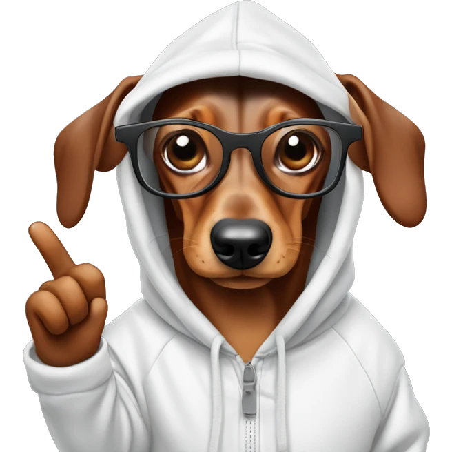 Sausage dog sticking his middle finger up with glasses and a hoodie  emoji
